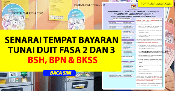 Senarai Tempat Bayaran Tunai Duit Fasa 2 Dan 3 BSH, Dan BPN, BKSS Untuk Penerima Dari Pendalaman Sarawak