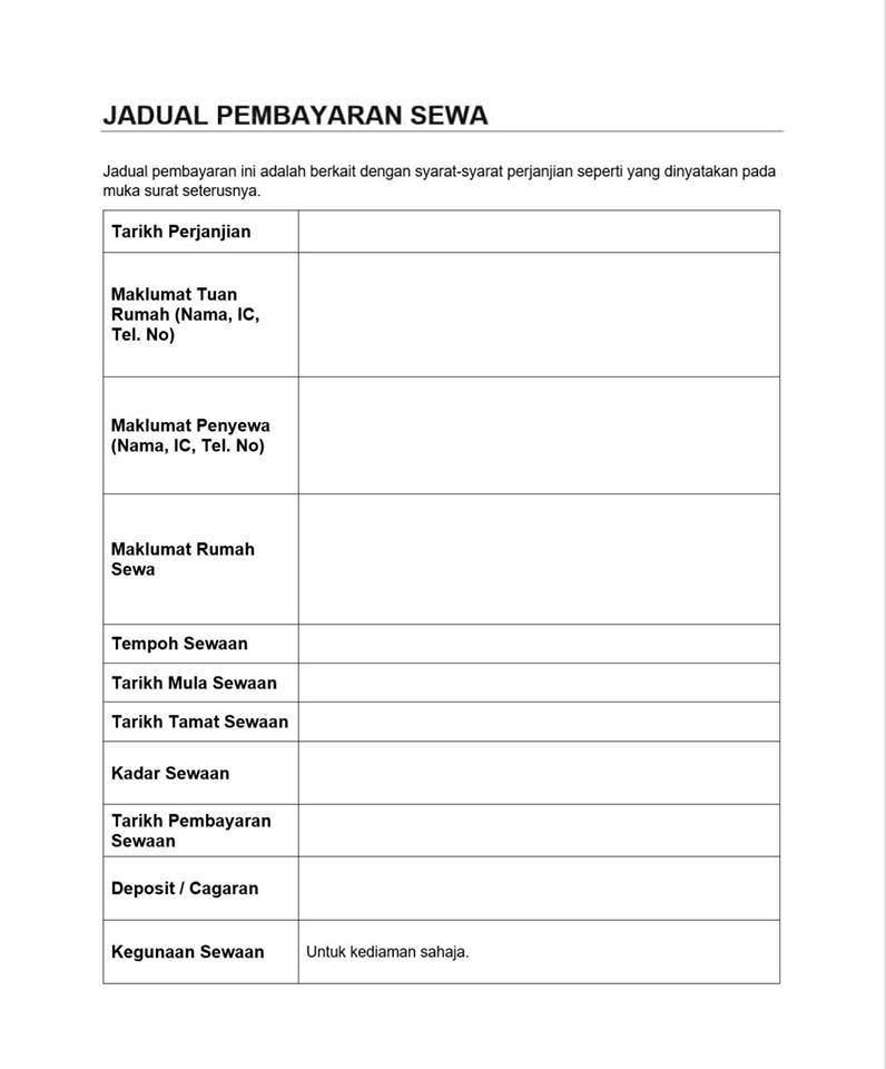 Contoh Surat Perjanjian Malaysia Ringkas