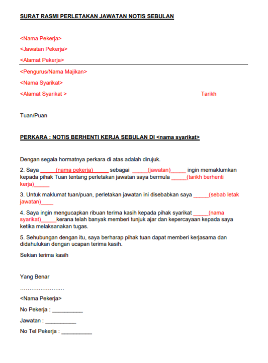Contoh Surat Resign - Portal Malaysia