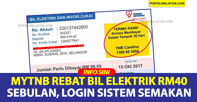 myTNB Rebat Bil Elektrik RM40 Sebulan, Login Sistem Semakan