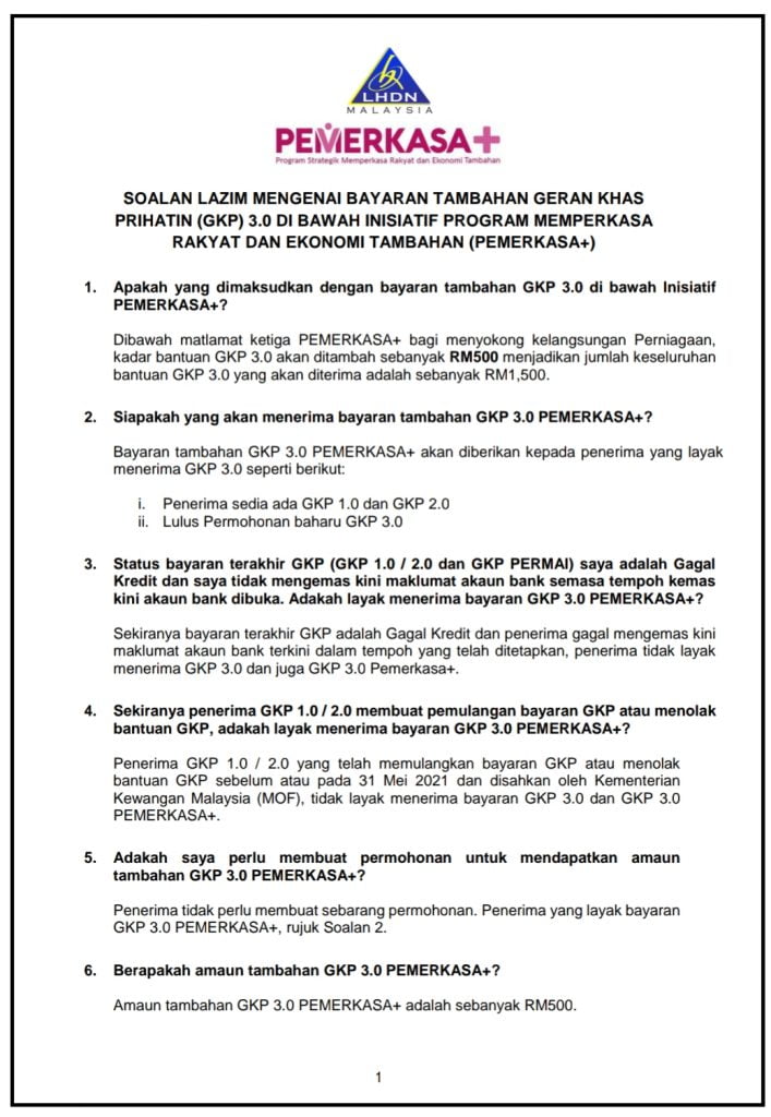 GKP 3.0 Tambahan : Semak Baki RM500 PEMERKASA+ Mula Dikredit 8 Julai 2